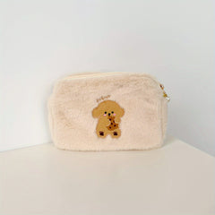 Animal Embroidered Fluffy Makeup Bag Plush Storage Pouch