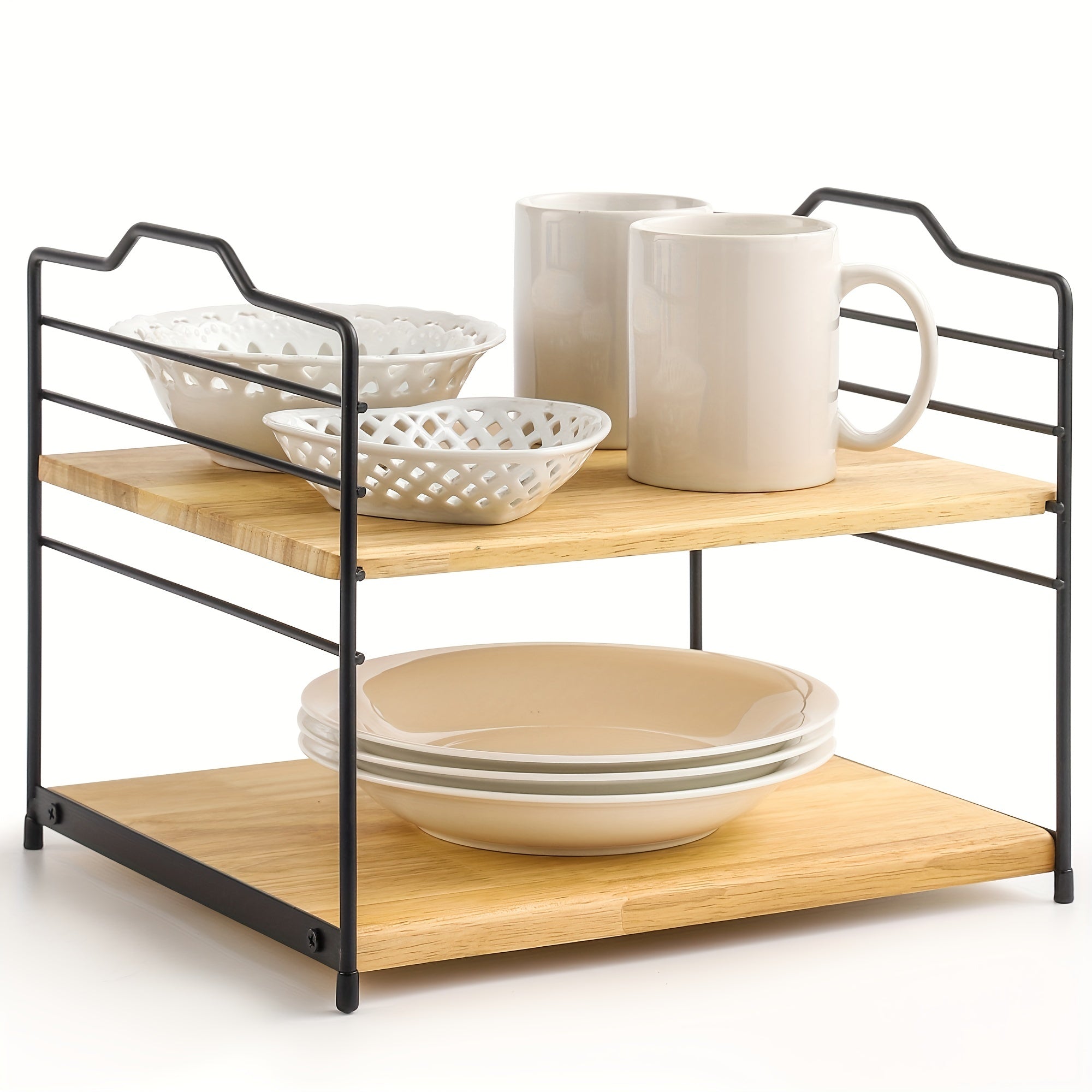 Adjustable Bamboo Spice Rack 2 Tier Standing Shelf Under Sink Organizer