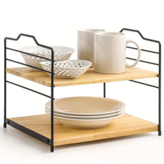 Adjustable Bamboo Spice Rack 2 Tier Standing Shelf Under Sink Organizer