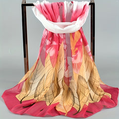 Leaf Flower Print Chiffon Scarf Gradient Sunscreen Travel Beach Towel