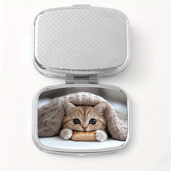 Bread Cat Print Pattern Square Medicine Box Two Compartment Pill Box