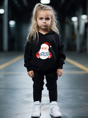 Santa Print Hoodies Jogger Set for Kids, Christmas Outfit