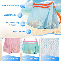 Seashell Collecting Bags Set Breathable Mesh Beach Bags Pink Green Beach Toy