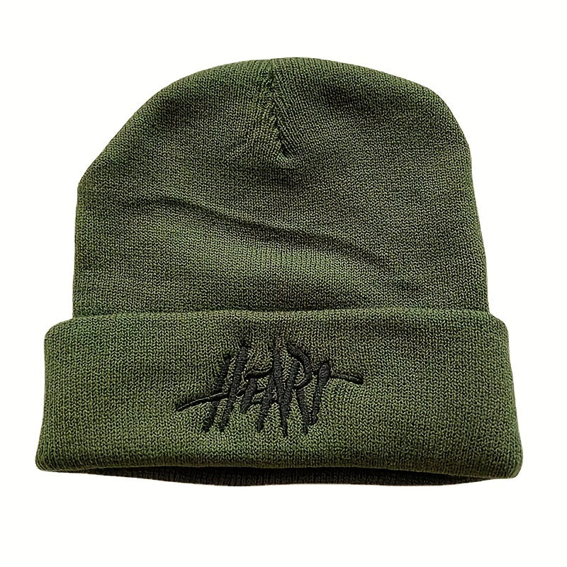 Gothic HEART Embroidery Beanie Unisex Hip Hop Warm Knitted Hat Elastic Skull Cap