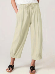 Drawstring Waist Cropped Pants Casual Elastic Trim Pants