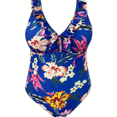 Plus Size Boho Swimsuit Floral Print Ruffle One Piece Bathing Suit