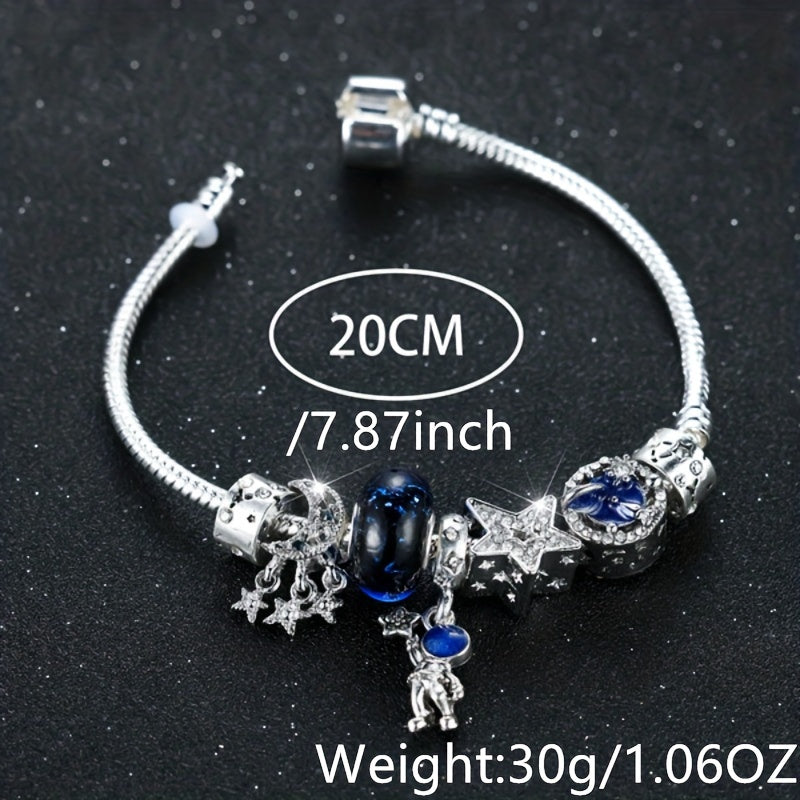 Astronaut Earth Bracelet Silvery Plated Tassel Moon Star Bead