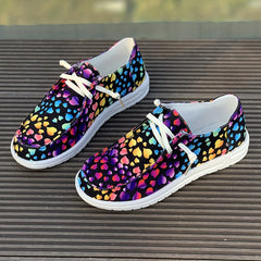Women's Heart Print Canvas Shoes Low Casual Flats Lightweight Sports Shoes