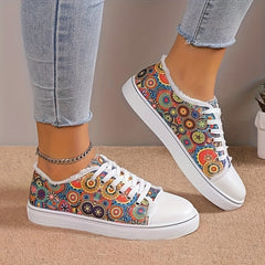 Ethnic Print Raw Trim Flat Skate Shoes Canvas Sneakers