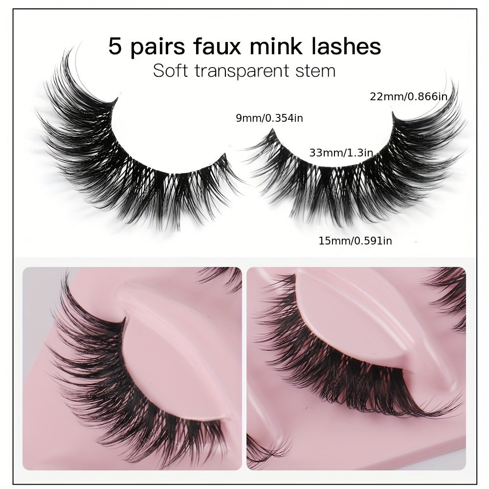 5 Pairs Fox Eye Lashes Winged End Cat Eye Lashes for Party Makeup