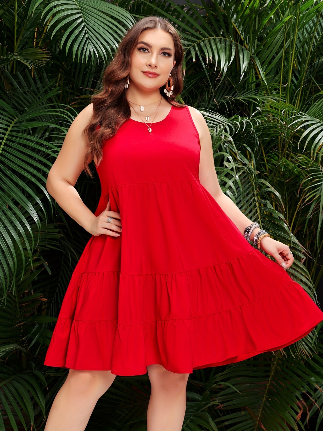 Casual Tank Dress Women's Plus Plain Round Neck Smock Dress