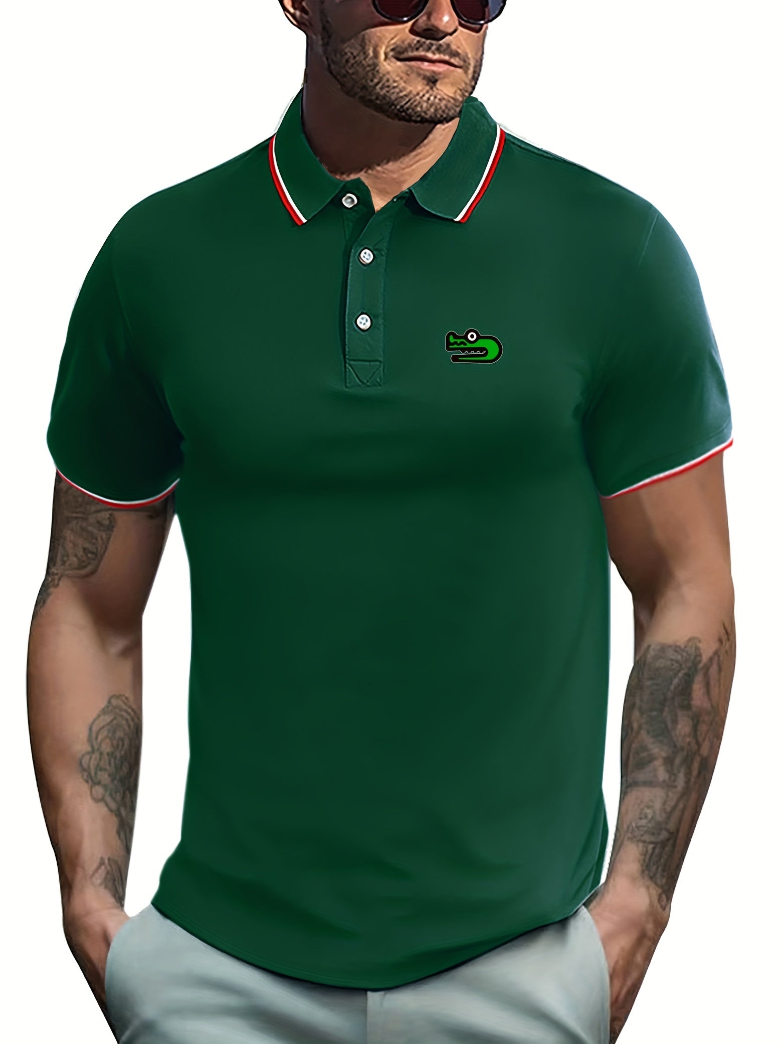 Cartoon Crocodile Print Men's Casual Polo Shirt