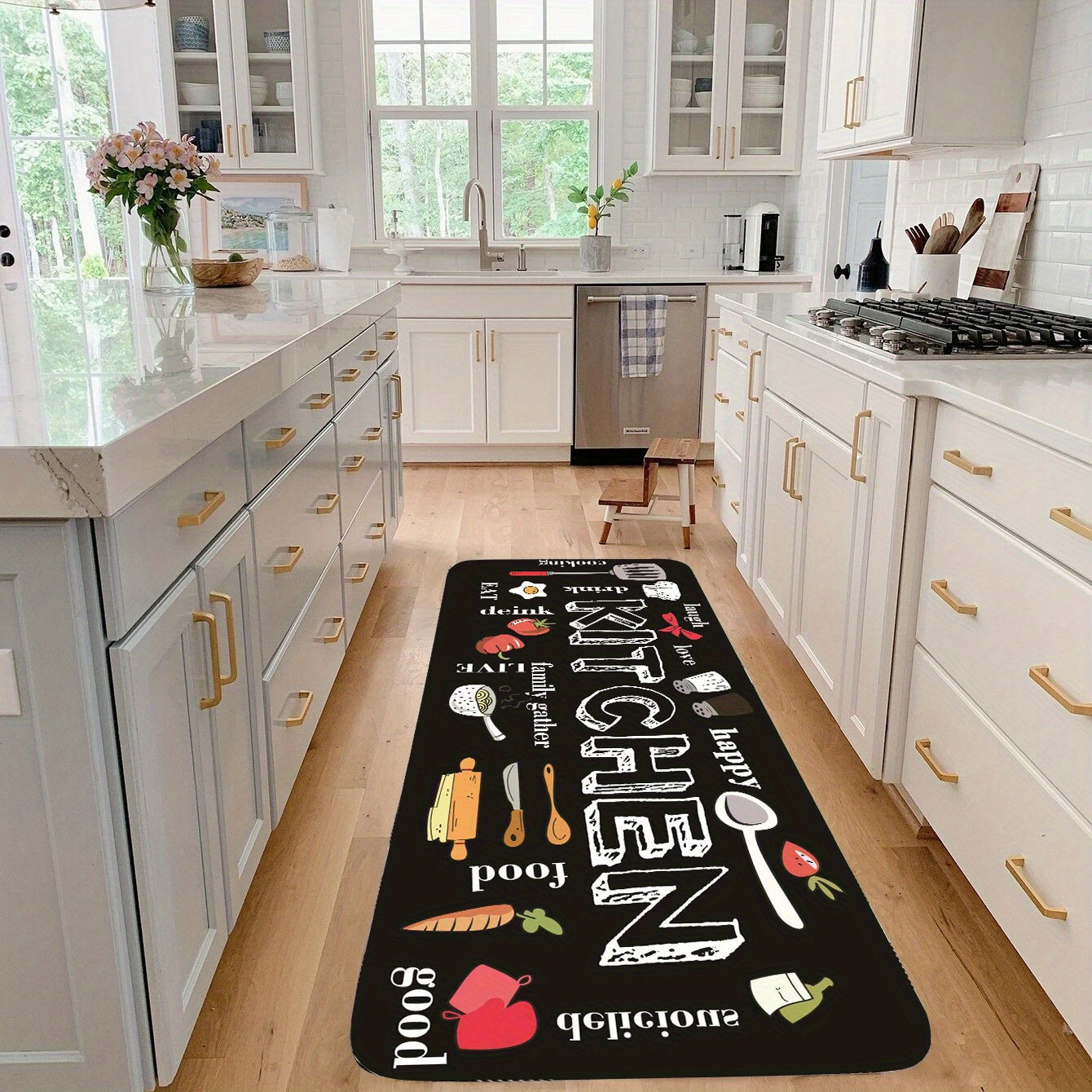 Kitchen Floor Mat Kitchenware And Food Pattern Rug Modern Kitchen Rug