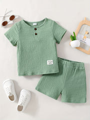 2pcs Infant Baby Button Short Sleeve Tees & Shorts