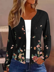 Plus Floral Print Long Sleeve Open Front Cardigan