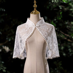 Hollow Out Chiffon Shawl with Faux Pearl Decor