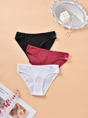 3 Pack Plus Size Panties Set Ribbed Floral Lace Briefs