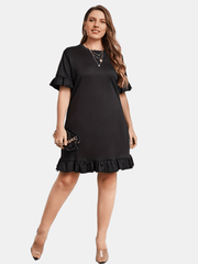 Casual Dress Women's Plus Plain Ruffle Trim Short Sleeve