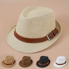 Belt Decor Crochet Fedora Cap Hollow Straw Sun Hat