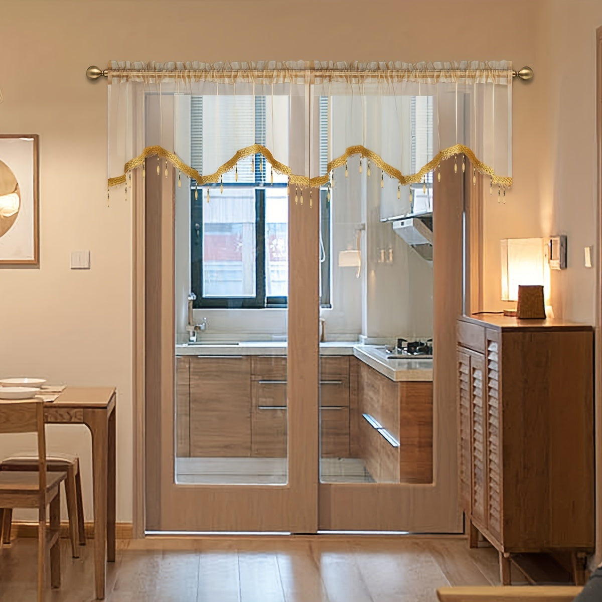 Modern S-Shaped Sheer Curtain Valance with Bead Edge - Home Decor
