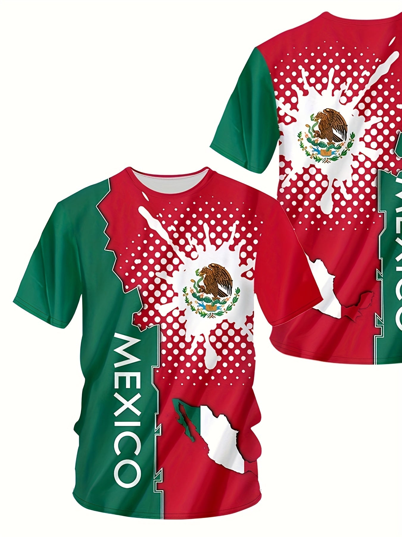 MEXICO Eagle Pattern Men's Block Short Sleeve Sports T shirt