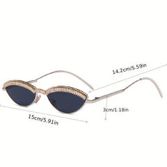 Y2K Zircon Oval Sunglasses Metal Photo Booth Props Glasses UV400