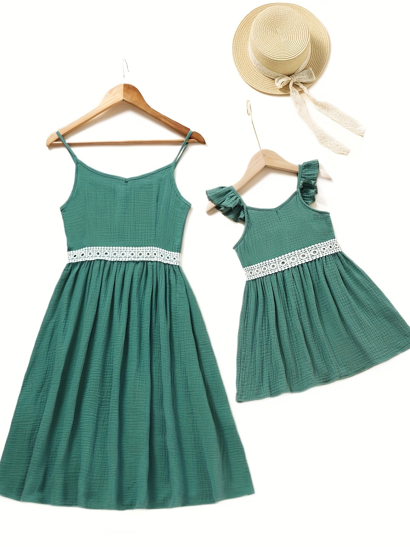 Cotton Lace Suspender Dresses Set for Mother and Daughter