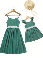Cotton Lace Suspender Dresses Set for Mother and Daughter