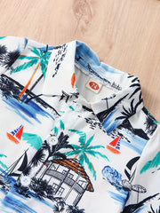 Baby Boys Coconut Tree Print Short Sleeve Shirt & Shorts Set for Summer