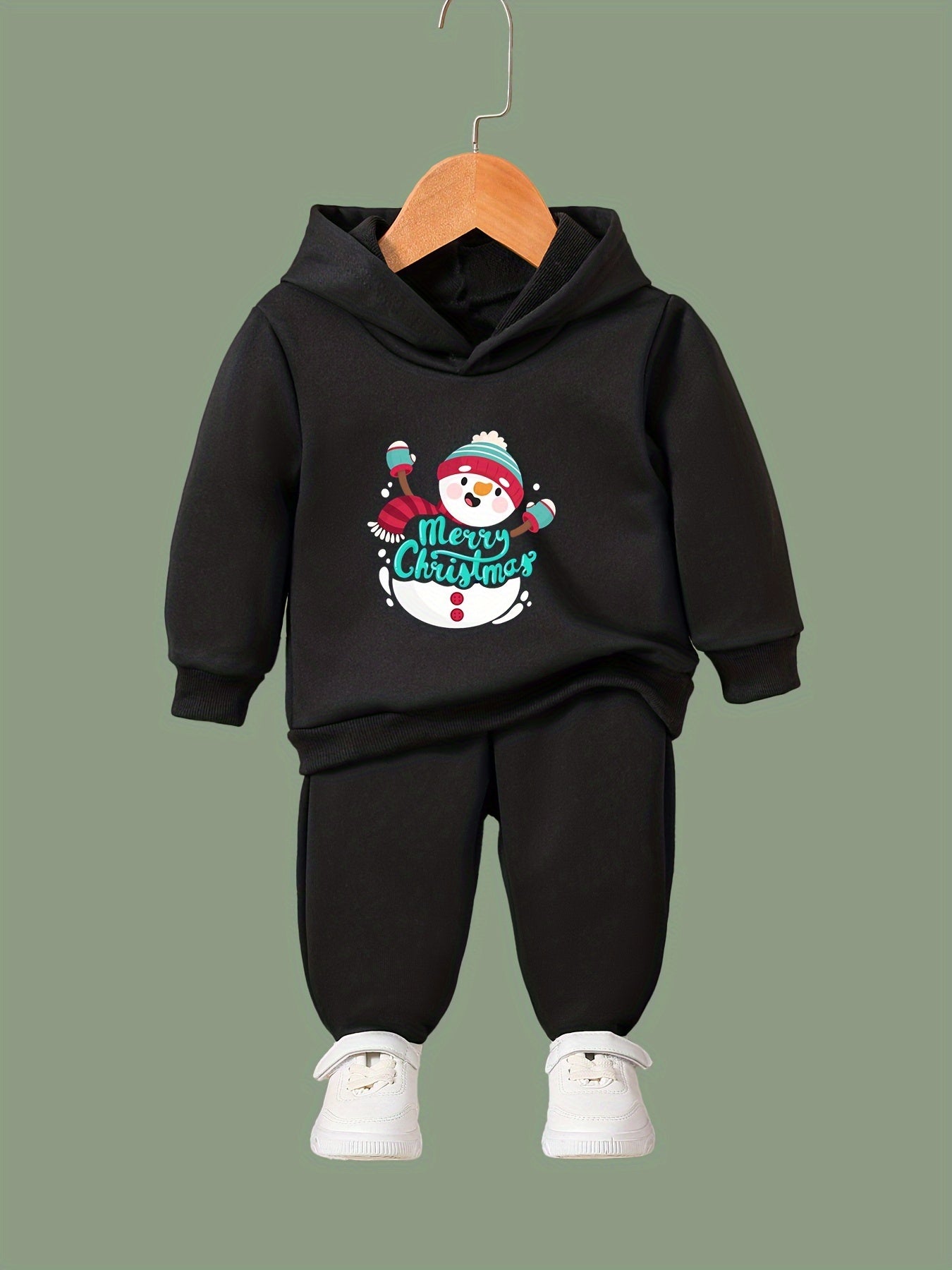 Baby Snowman Print 2pcs Outfit Girls Hoodies Jogger Pants Set