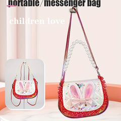 Sequin Rabbit Ears Handbag with Faux Pearl Handle for Girls
