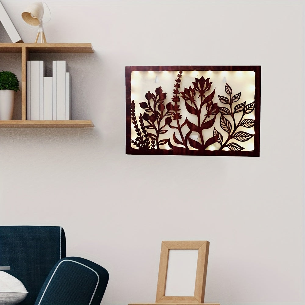 LED Fresh Flowers Green Plants Home Decoration Wooden Signs