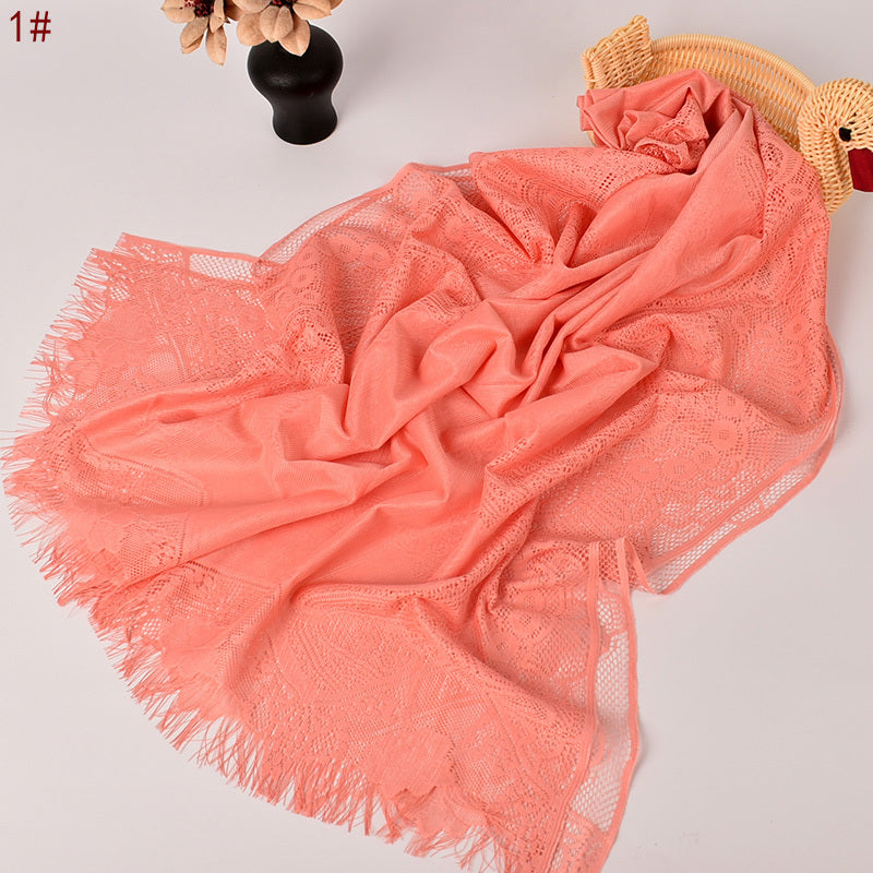 Women's Lace Ripple Long Scarf Lightweight Shawl Solid Fringe Tassels