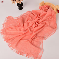 Women's Lace Ripple Long Scarf Lightweight Shawl Solid Fringe Tassels