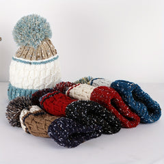 Striped Plaid Knitted Hat Plus Velvet Thickened Warm Wool Hat