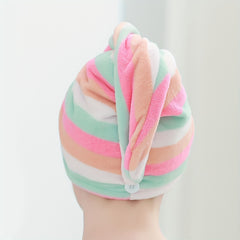 Rainbow Striped Hair Drying Cap Soft Coral Velvet Hair Towel