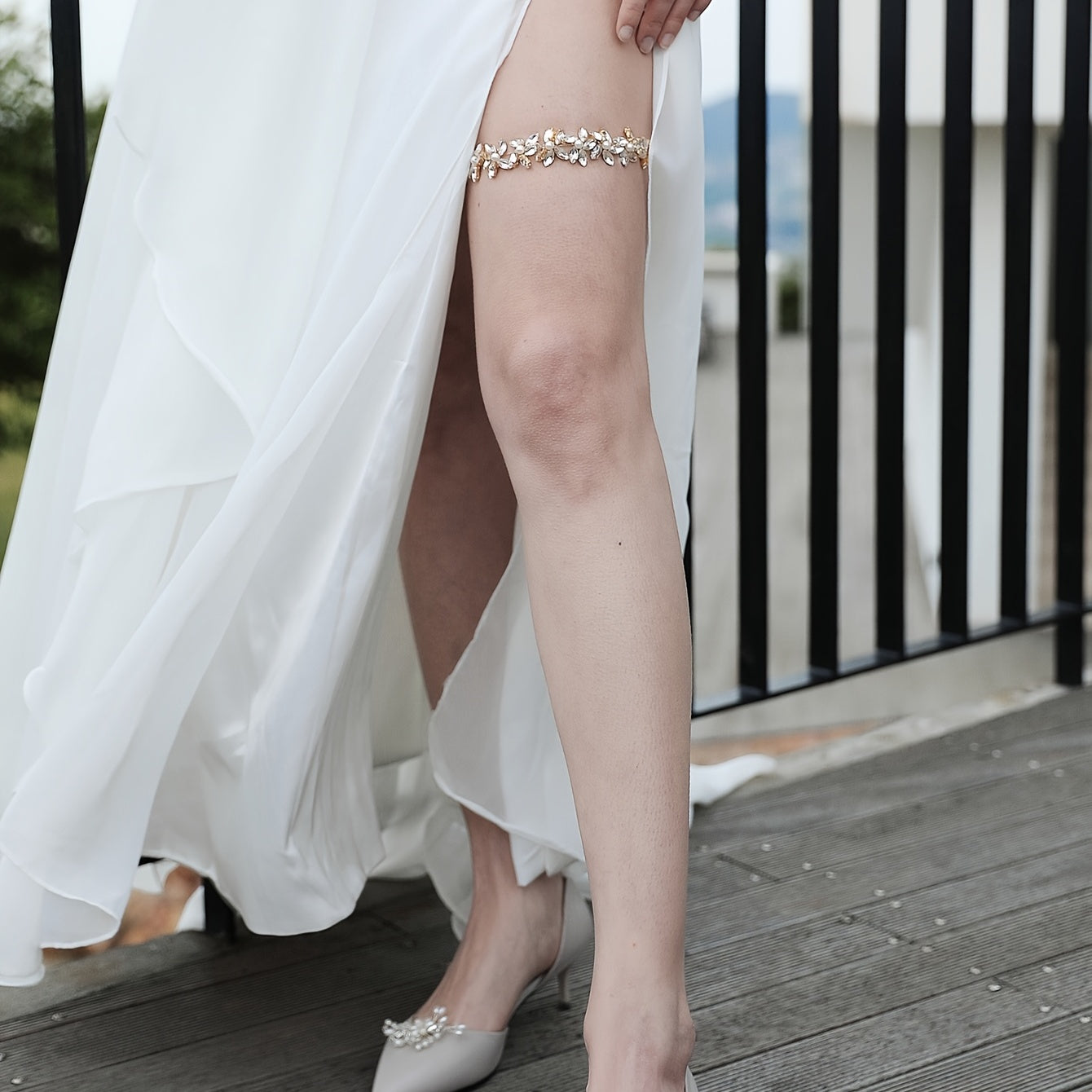 Rhinestone Flower Leg Garter for Wedding