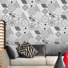 10pcs Geometric Flowers Hexagon Tile Stickers Waterproof Self-adhesive