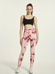 Pink Tie Dye Running Pants High Waist Yoga Fitness Activewear