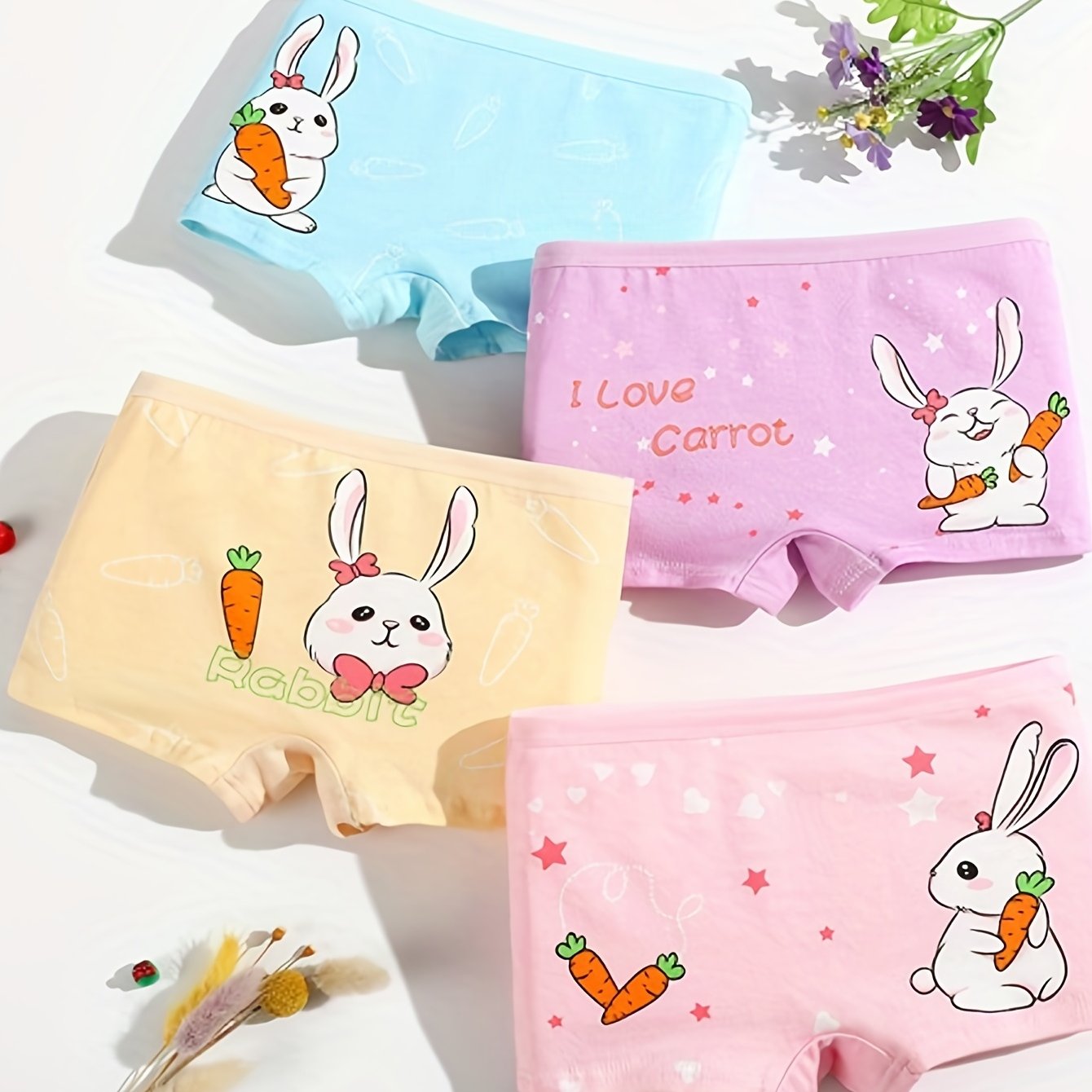 4pcs Girl's Cotton Boxer Briefs Cartoon Pattern Shorts