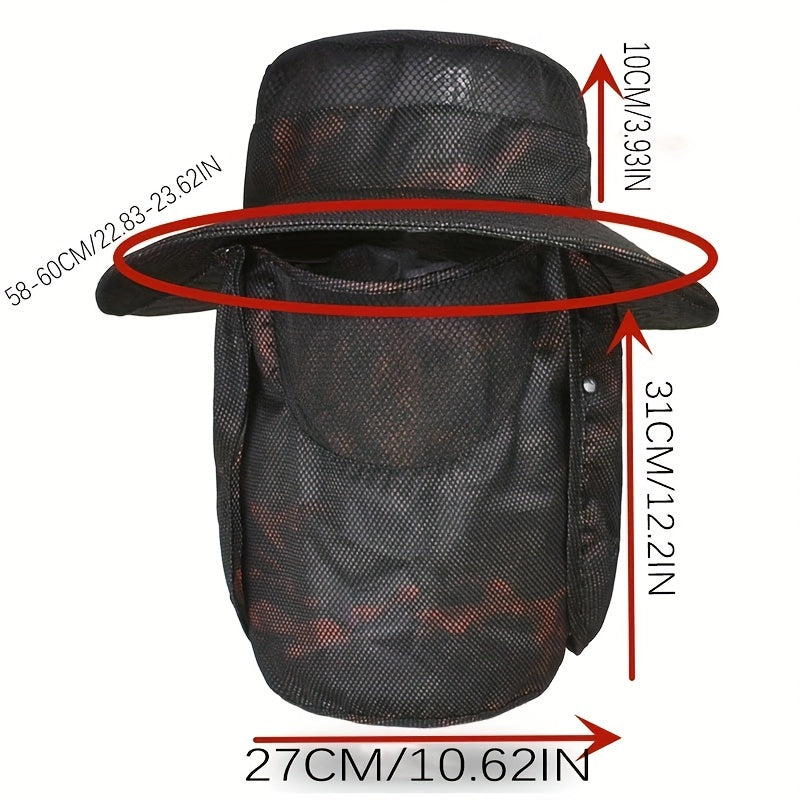 Camouflage Fishing Cap Wide Brim Bucket Hat Visor With Removable Face Mask