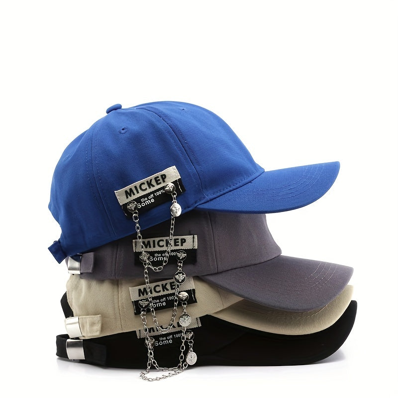 Chain Label Decor Baseball Cap Solid Hip Hop Dad Hat Unisex