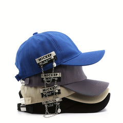 Chain Label Decor Baseball Cap Solid Hip Hop Dad Hat Unisex