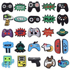 26pcs Gaming Pattern Shoe Charms For Clogs Jibts Bubble Slides Sandals