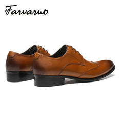 FARWARWO Wingtip Leather Oxford Shoes Pointed Toe Formal Dress Shoes Light Brown