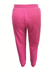 Solid Tie Waist Sports Pants With Pockets