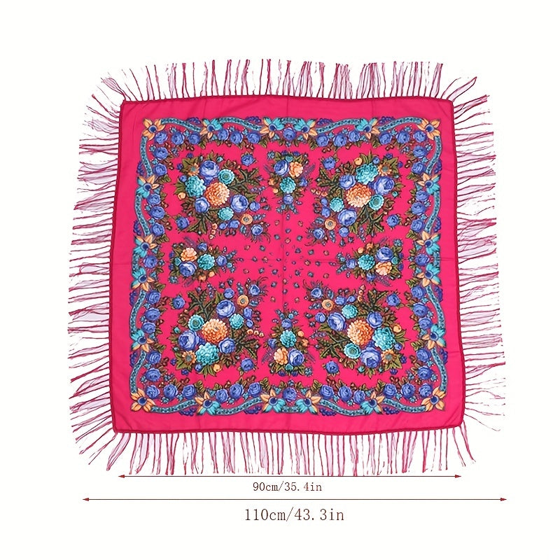 Flower Printed Square Scarf Warm Shawl Muslin Hijab