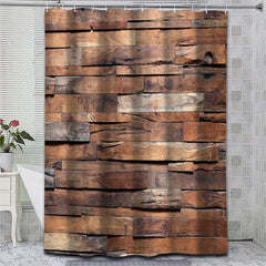 Wooden Pattern Shower Curtain Set Waterproof Bathroom Decoration