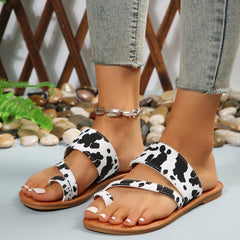 Cow Pattern Slide Sandals Casual Flat Summer Shoes Lightweight Slide Sandals