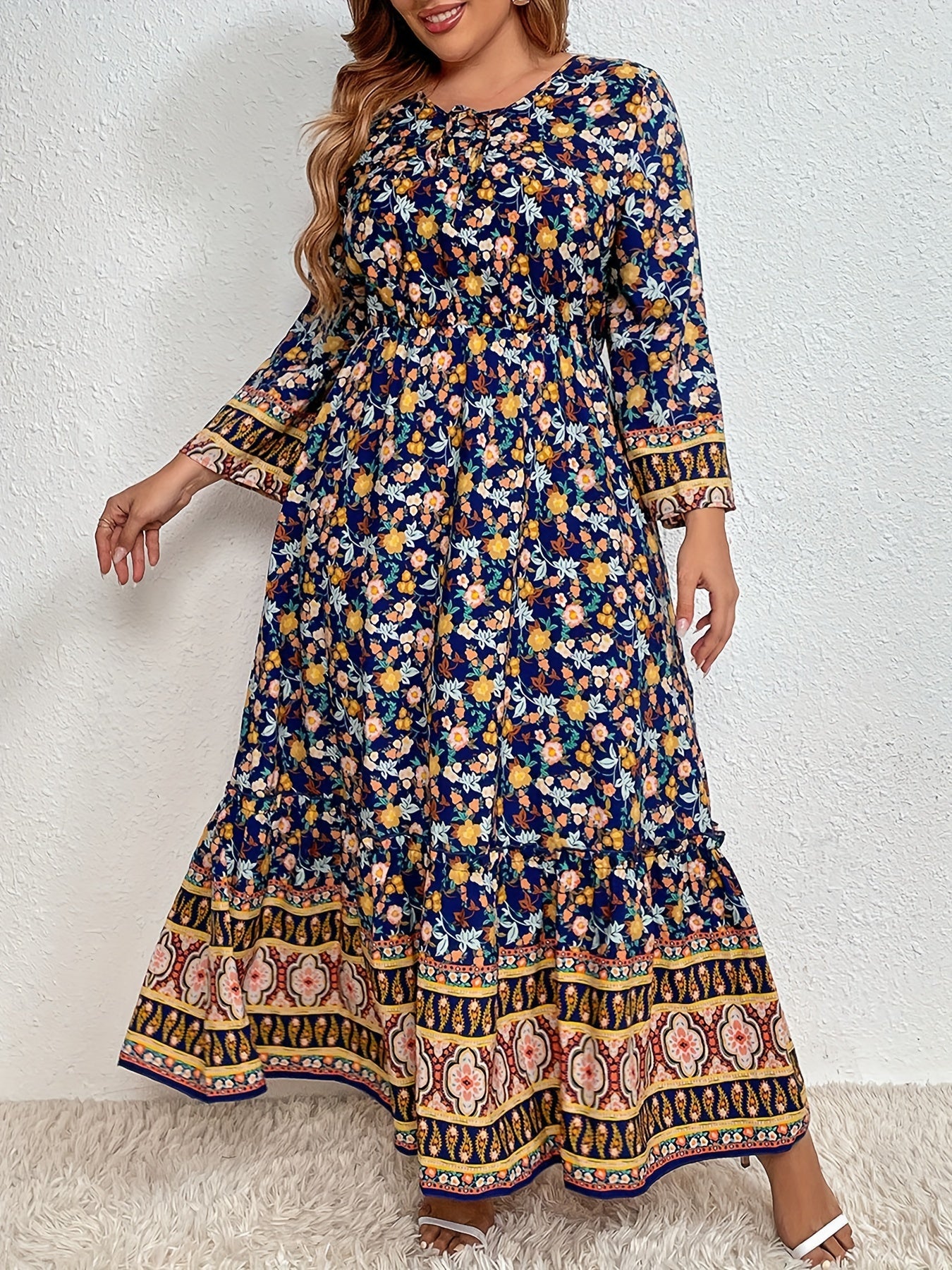 Boho Ditsy Floral Print Plus Size Maxi Dress